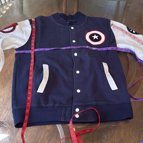 Marvel CAPTAIN USA Medium Navy White Snap Button Front Long Sleeve Unisex Jacket - Picture 12 of 14